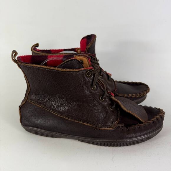 Bick Moose Ankle Boots Women's 9 Brown Leather Lace-Up Mid Top Round Toe - Picture 2 of 11